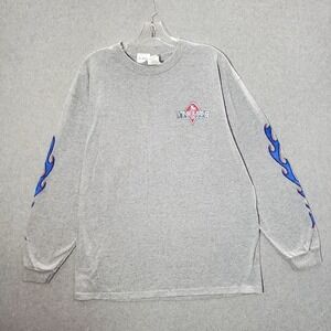 Six Flags Men Shirt Large Gray Intense Suspense Magic‎ Mountain Blue Flame Tee